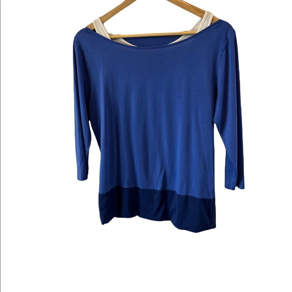 JOE FRESH Colour Blocked Blue & Black 3/4 Sleeve Tank Insert Top L
